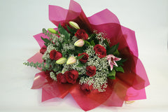 B24 - 1 DOZEN RED ROSES WITH LILIES