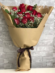 B32 - Dozen Long Stem Red Rose Bouquet