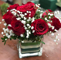 A14 - Red Roses in Square Vase